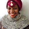 LoveLetter Cowl hand knitting pattern by Cowgirlblues worn by Noluvo in her traditional outfit